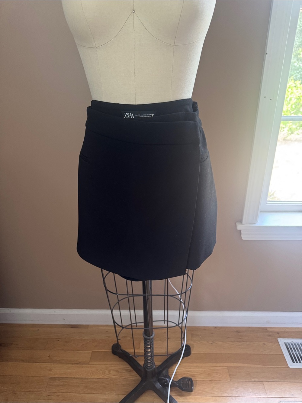 Zara Black Mini Skort with Subtle Wrap Waist
